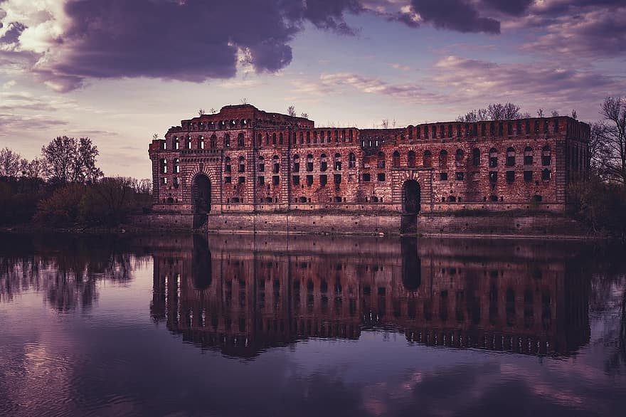 The Fortress Of Modlin, Granary, Architecture, Monument, Landscape, famous place, reflection, history, water, old, dusk