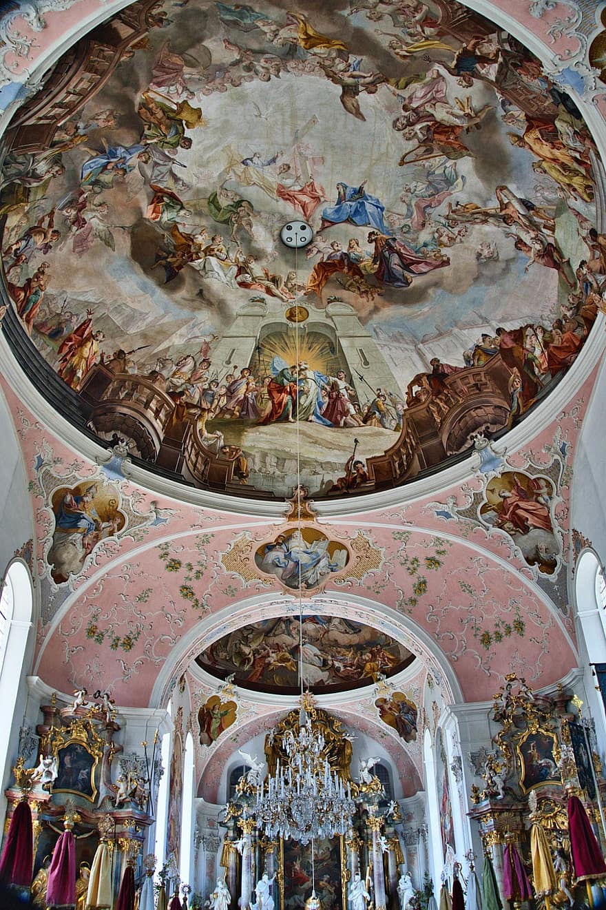 kapela, freskas krāsošana, griesti, baznīca, grezns