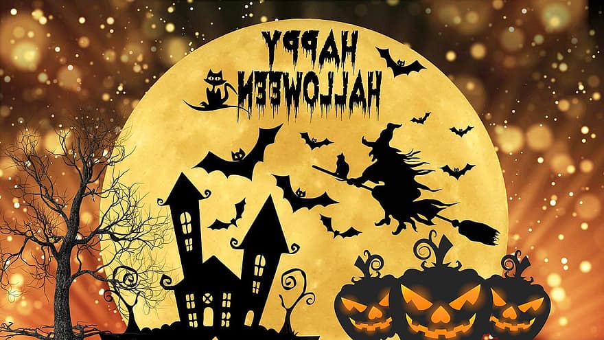 abóbora, bruxa, morcegos, assustador, dia das Bruxas, noite, celebração, Outubro, origens, ilustração, Sombrio