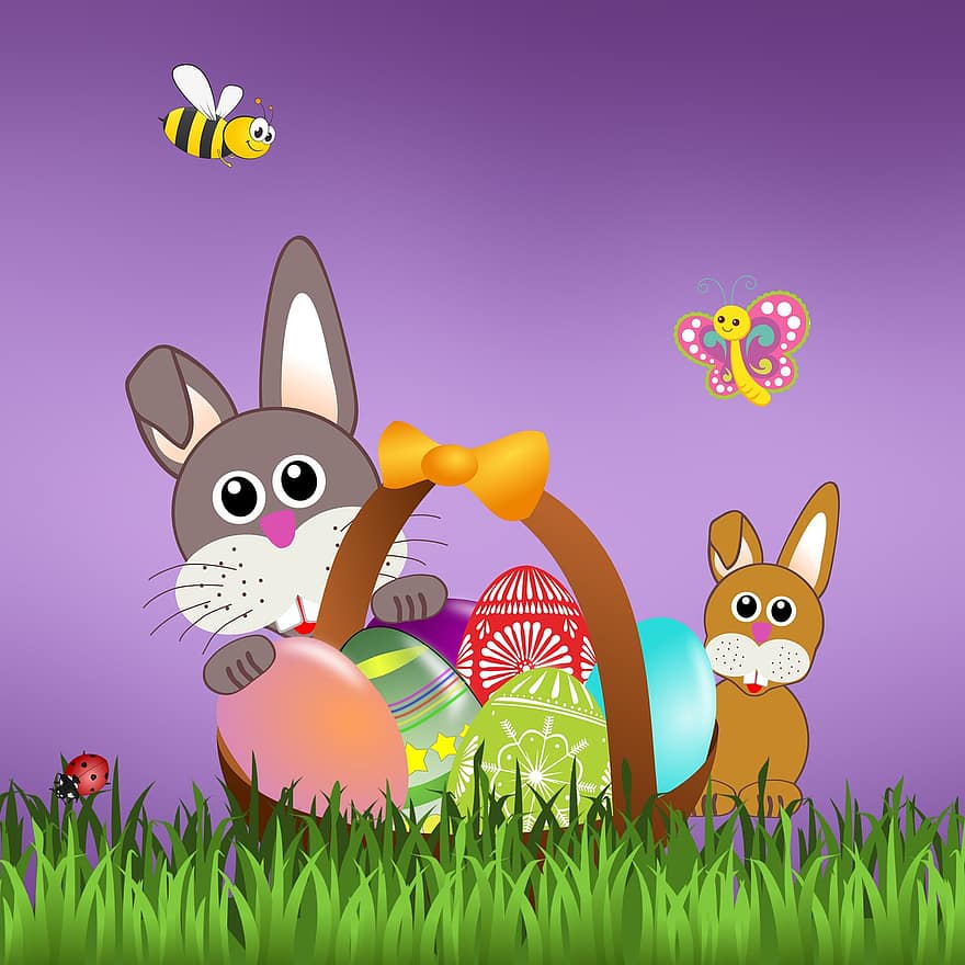 Paskah, kelinci Paskah, musim semi, telur, lucu, kartu ucapan