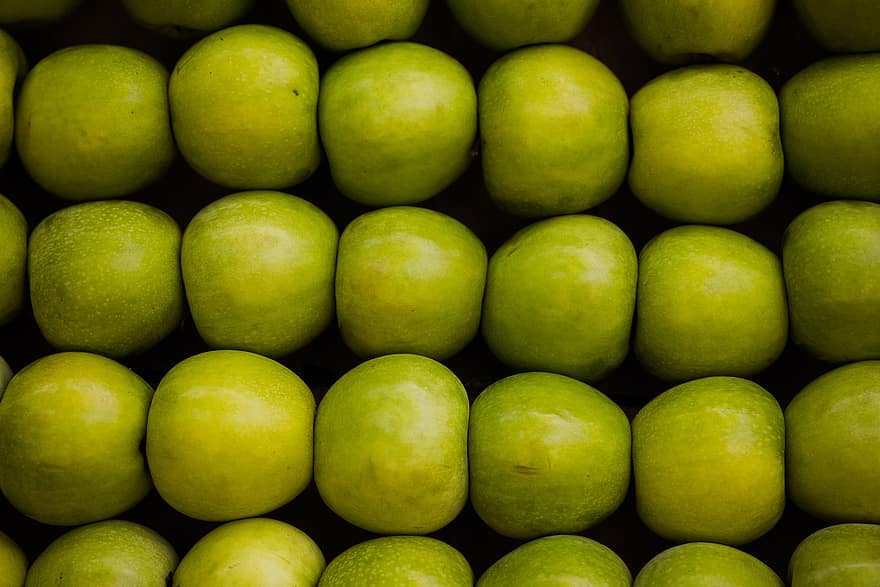 Äpfel, Früchte, Lebensmittel, grüne Äpfel, produzieren, organisch, gesund, Vitamin, Textur, Muster, Nahansicht