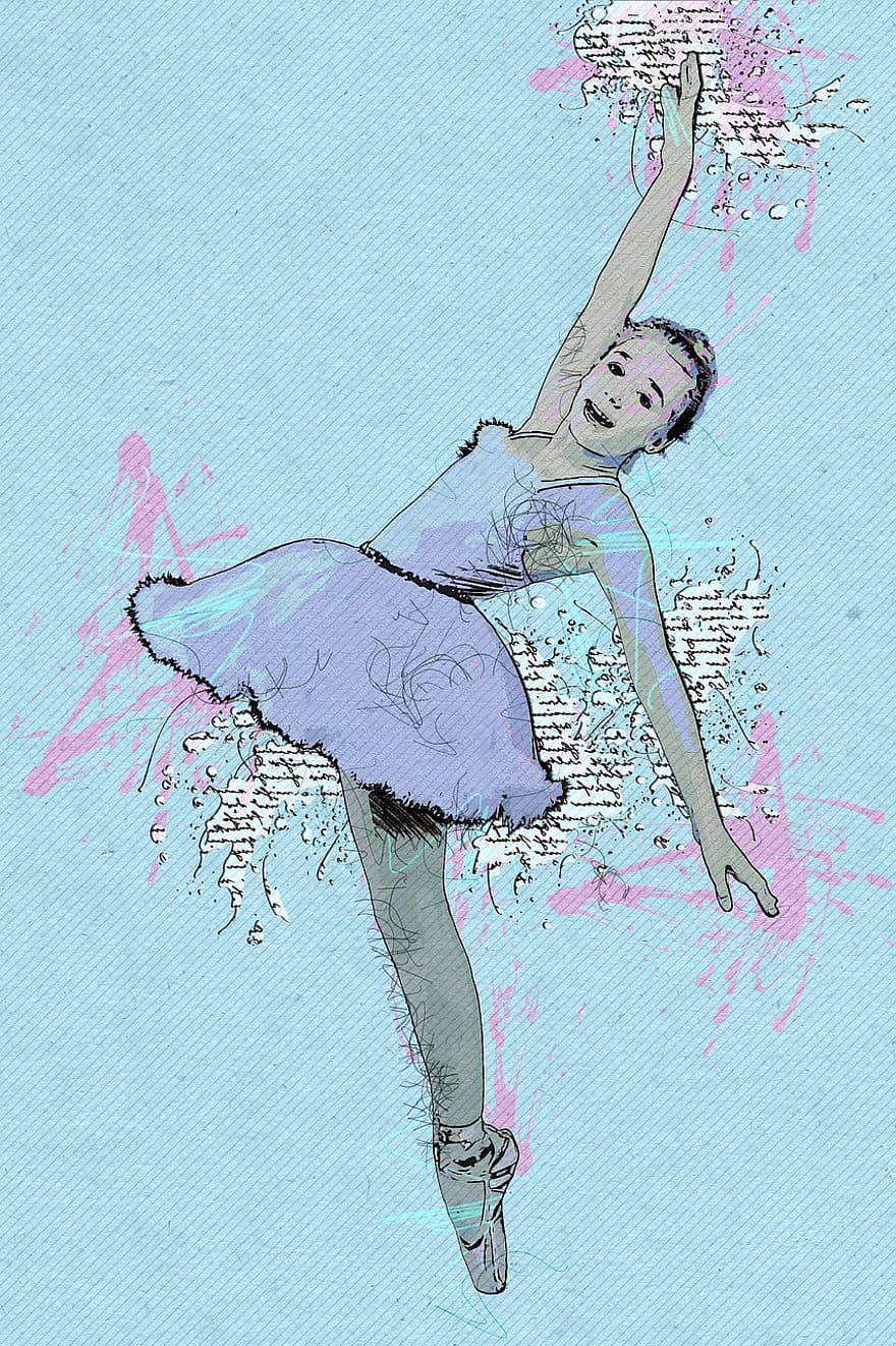balé, garotinha, bailarina, dançando, criança, ilustração, dançarino, mulheres, movimento, desempenho, pulando