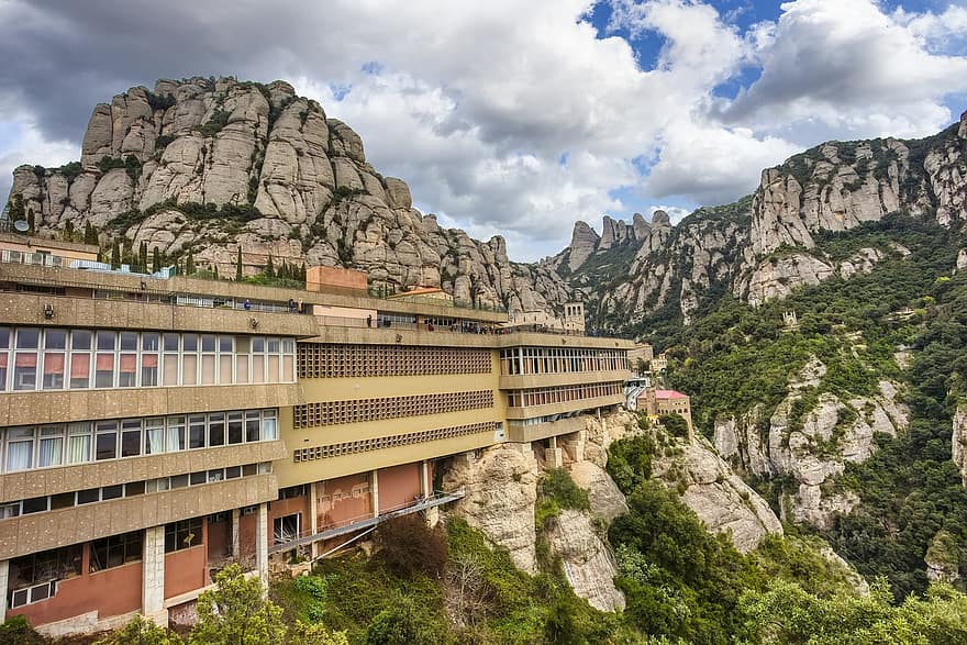 abbedi, Montserrat, barcelona, Spanien, bjerg, kloster, bygning, milepæl, berømt, klint, berømte sted