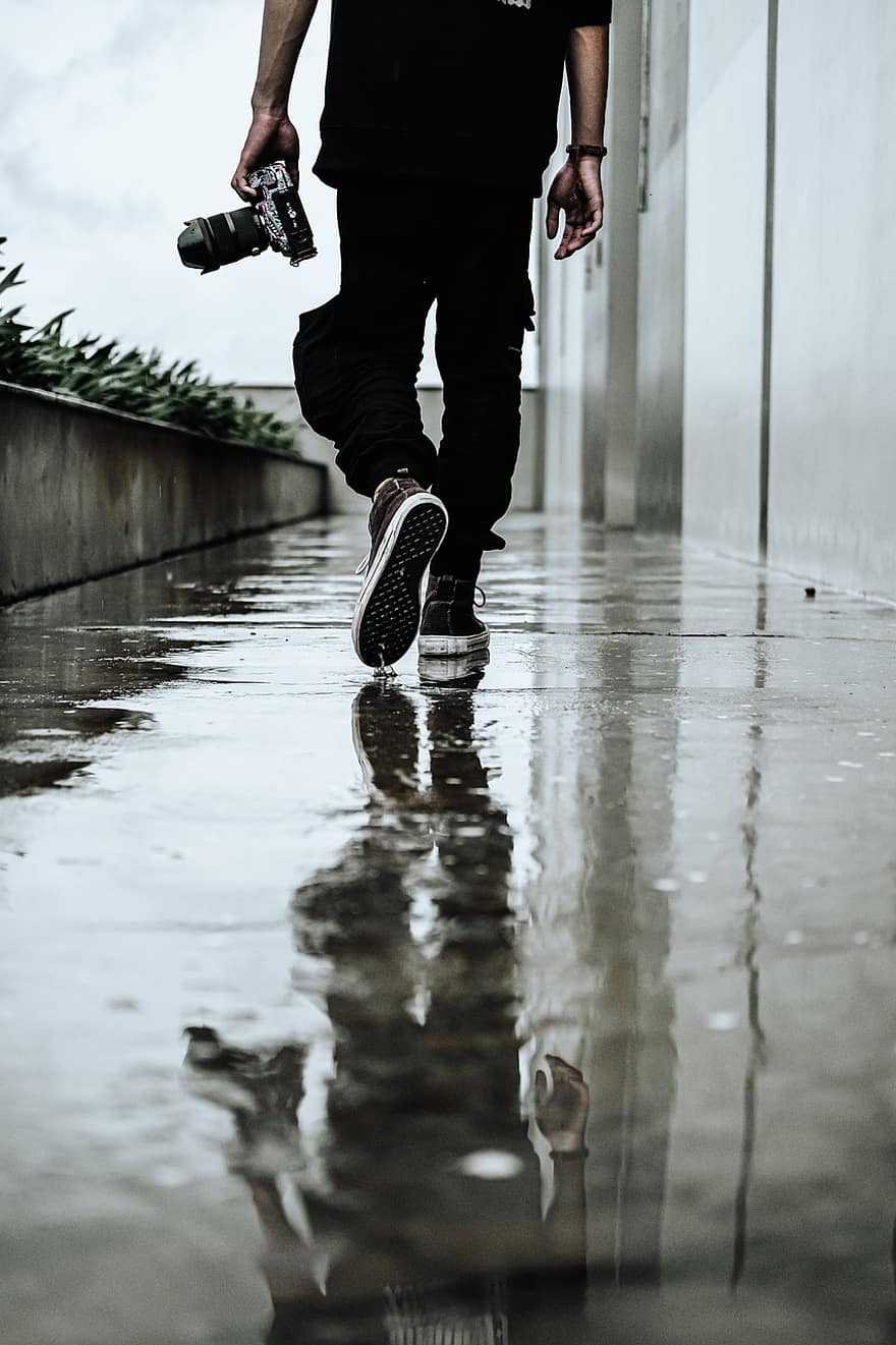 regn, sneaker, dreng
