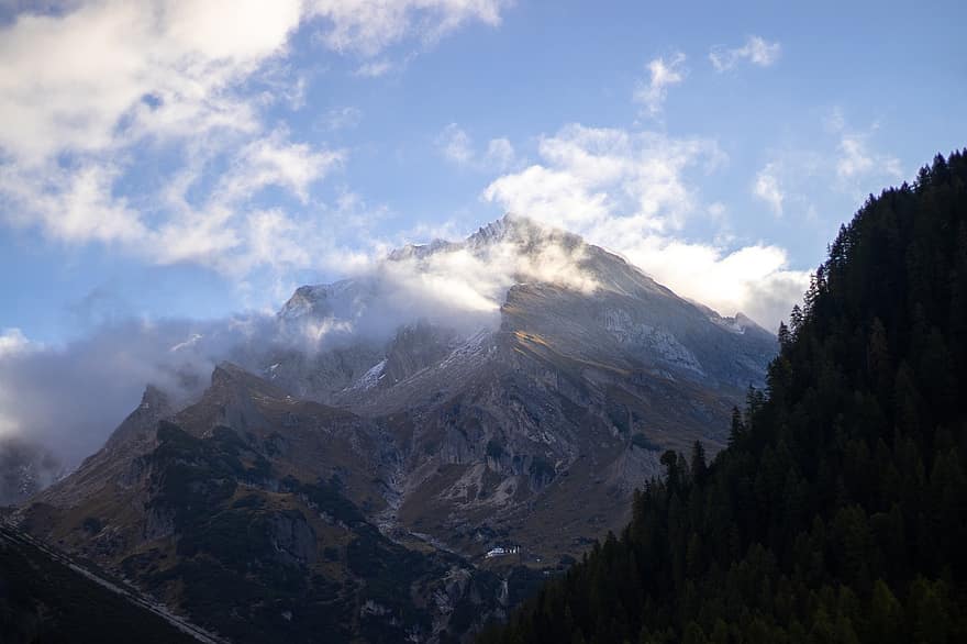 montagna, Muttekopf, Alpi, tirolo, Austria, cielo, nuvole, natura, scenario