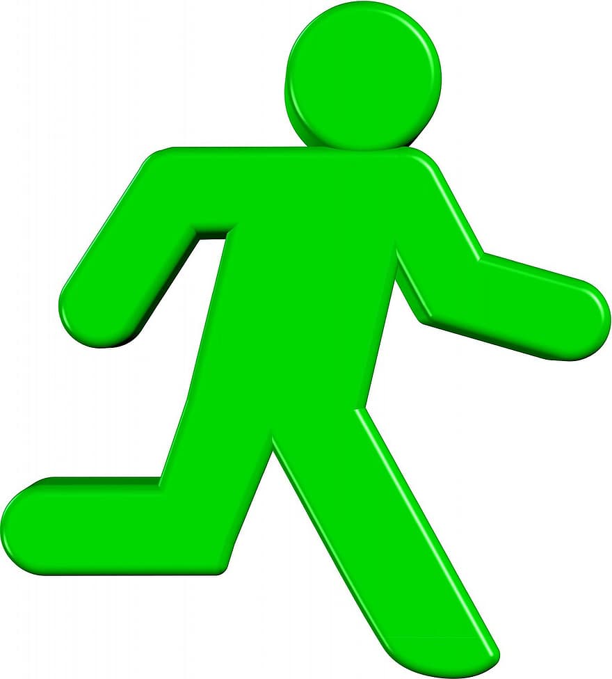 vihreä, juoksu, mies, merkki, symboli, yksittäinen, valkoinen, tausta, Vihreä juoksu