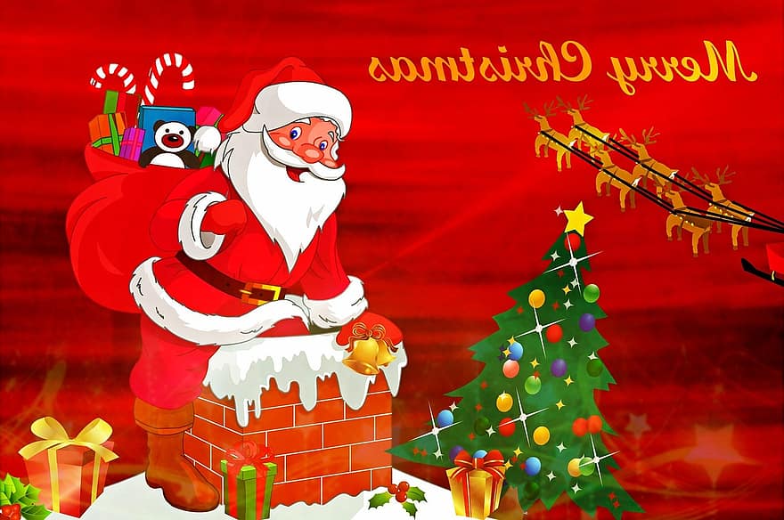 Navidad, tarjeta de Navidad, saludo de navidad, motivo navideño, Papá Noel, árbol de Navidad, tarjeta de felicitación, mapa, estrella, bolas de cristo, decoración