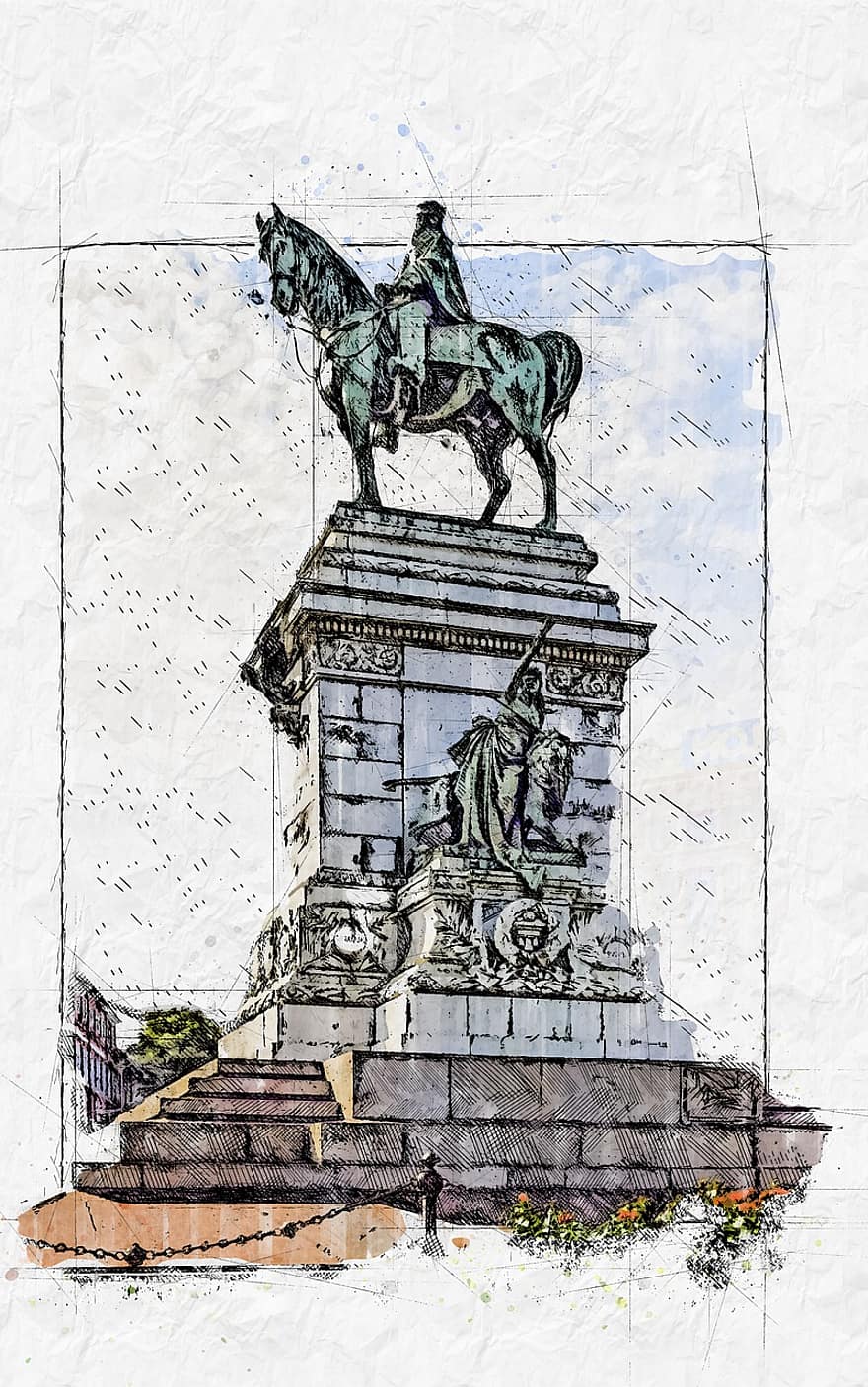 像、記念碑、ジュゼッペ・ガリバルディ、彫刻、建築、ランドマーク、歴史的な、スフォルツェスコ城、ミラノ、イタリア