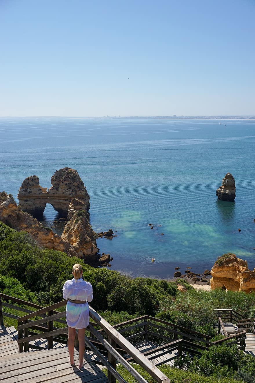 hav, klipper, praia, Algarve, turist, trapp, trinn, sti, kyst, Strand, vann