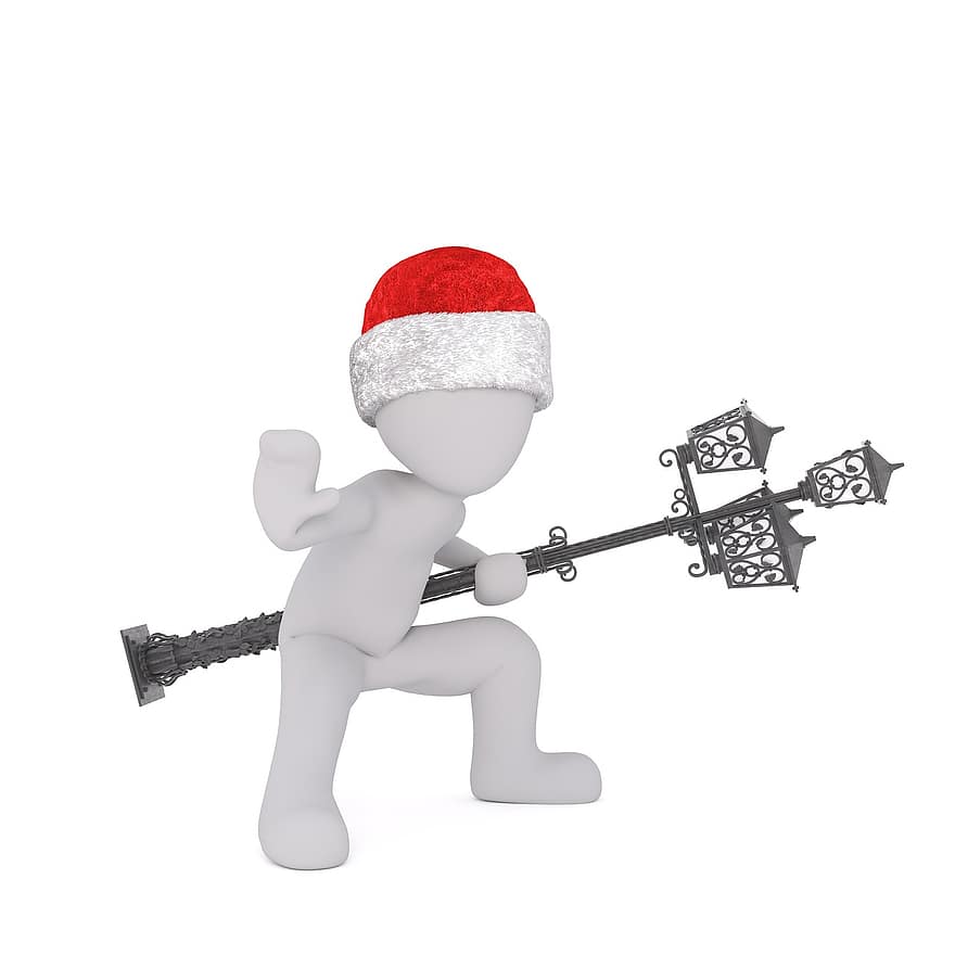 білий самець, 3D модель, ізольовані, 3d, модель, повне тіло, білий, капелюх Санта, Різдво, 3D Санта hat, дозвілля