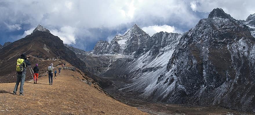 himalaja, nepal, turisti, pelastaa, vuori, lumi, maisema, vuoret, rock, luonto, vaellus
