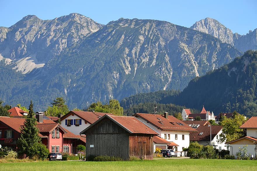 füssen, allgäu, Βαυαρία, Γερμανία, οροσειρά, βουνά, σπίτια, πόλη, χωριό