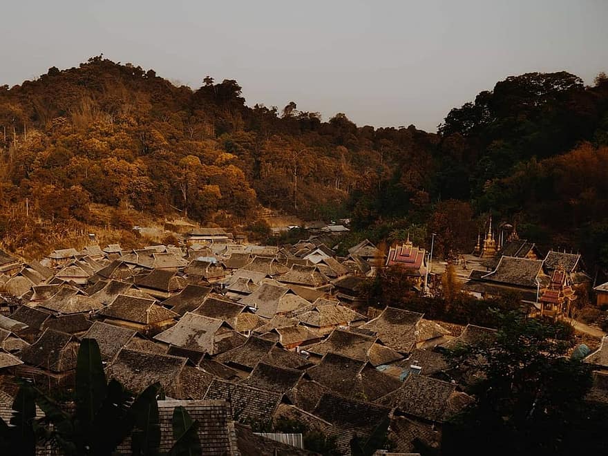 горы, долина, Старый город, дома, крыши, старые дома, древний город, исторический, древний, культура, Yunnan