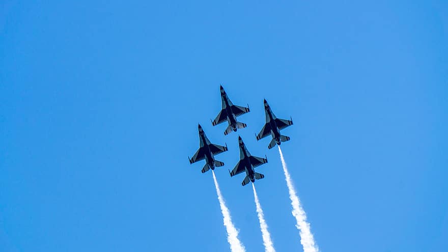 avion, avioane, spectacol aerian, zbor, avioane de luptă, fulgerele, formare, f-16, militar, şoim, forța aeriană