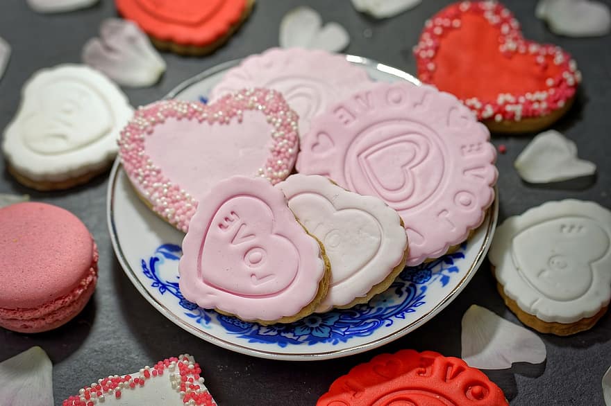 Biscoitos rosa, biscoitos, pastelaria, sobremesa, Comida, lanche, amor, coração, doce, delicioso