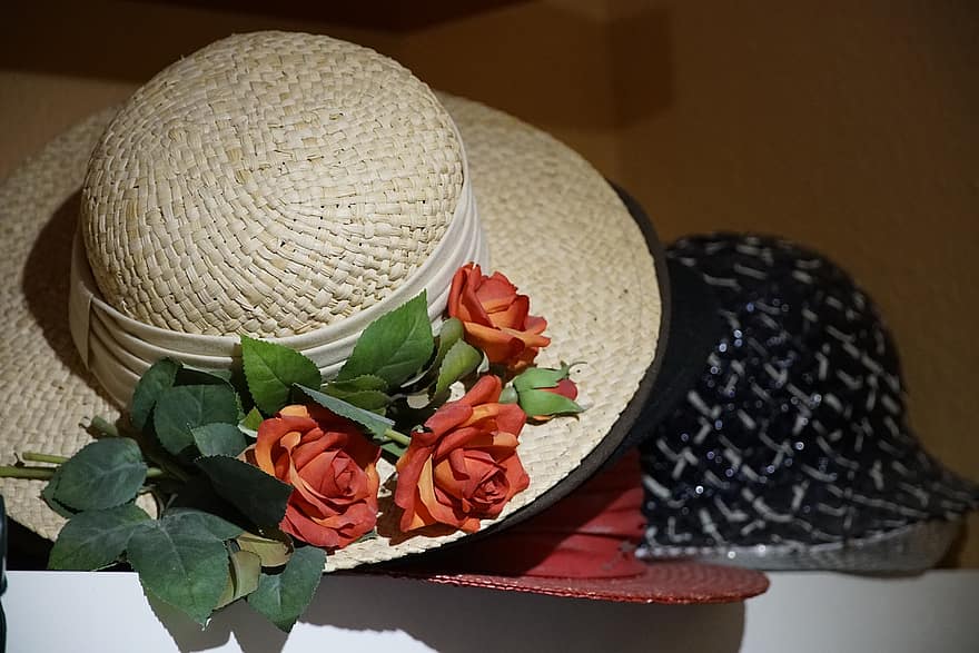 čepice, móda, růže, styl, letní, slaměný klobouk, pokrývky hlavy, oblečení, detail, osobní příslušenství, ženy