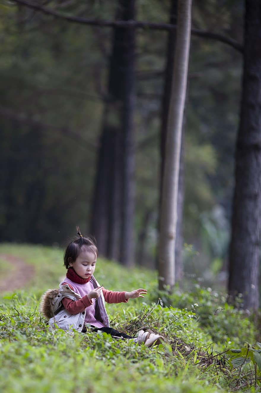 Girl, Child, Outdoors, Baby, Fashion, Cute, Alone, childhood, forest, happiness, cheerful
