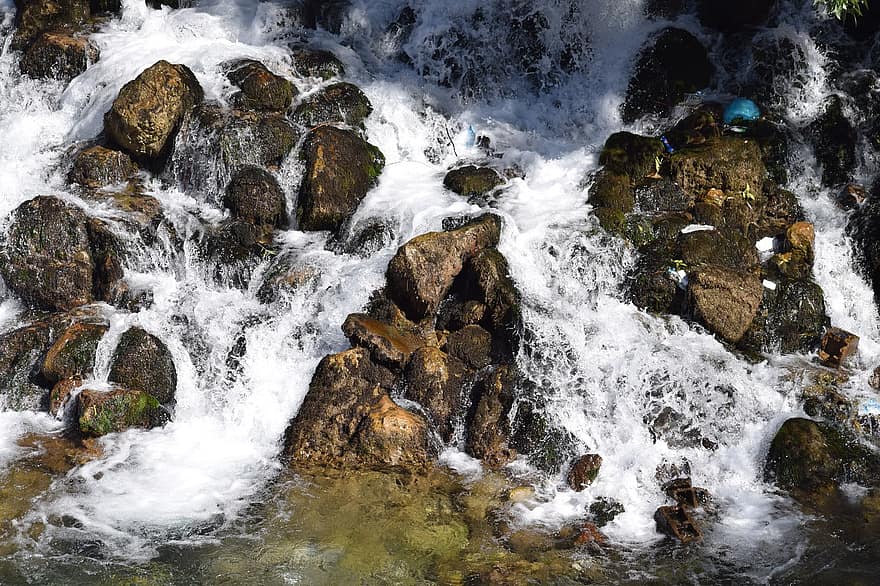 cascada, río, rocas, Arroyo, corriente, bosque, fluir, agua, al aire libre, naturaleza, amarillo