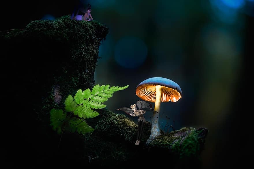 elf, ciupercă, fantezie, pădure, magic, mistic, ciuperca, pustie, natură, întuneric, dispozitie