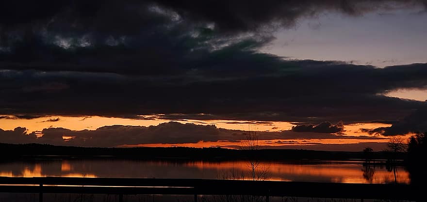 solnedgång, sjö, Rothsee, natur, afterglow, skymning