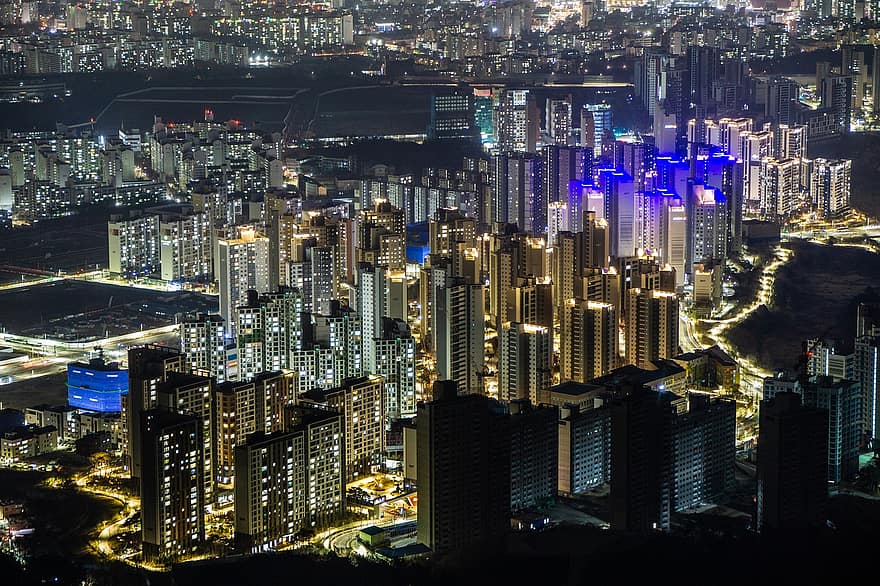 stad, reizen, toerisme, gebouwen, architectuur, appartementen, nacht zicht, Namhansanseong, seoel