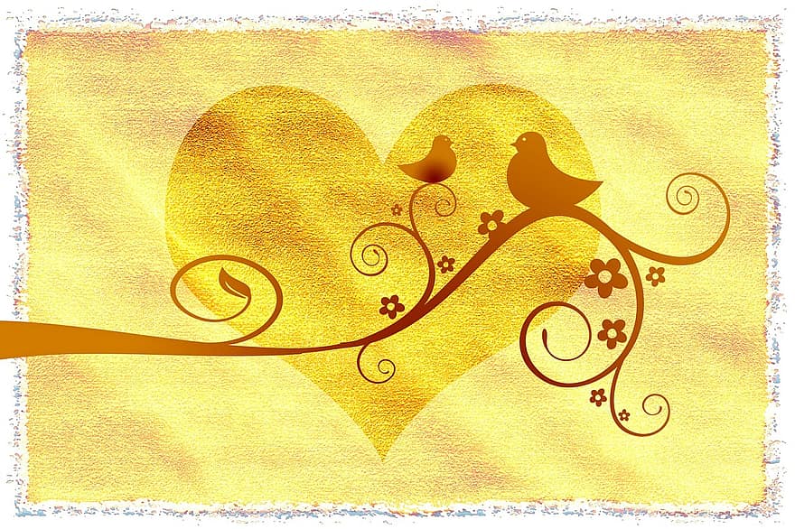 kuş, cıvıldamak, cıvıltılı sesler çıkarmak, Aşk, romantik, kartpostal, şube, sap, tebrik kartı, doğa, soyut