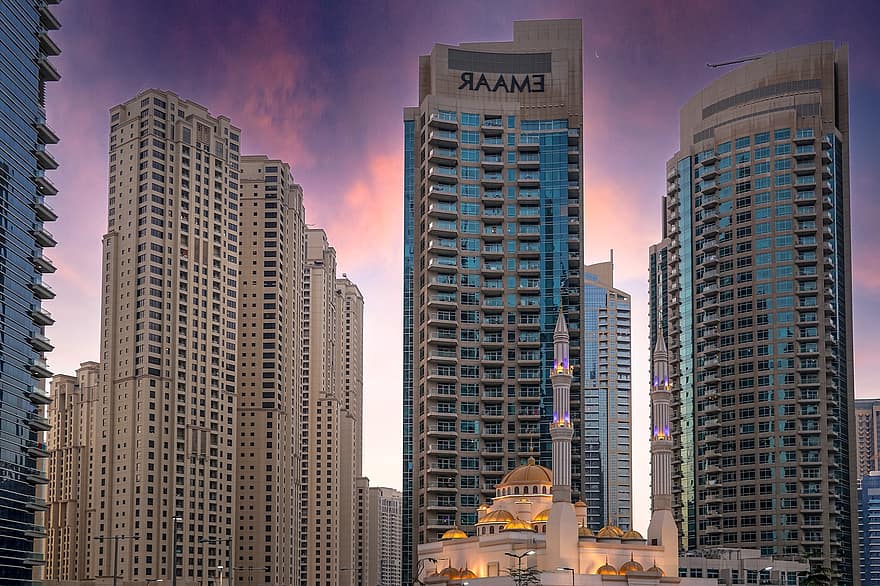 Dubajus, miestas, pastatai, panorama, dangoraižiai, aukštybiniai, aukštybiniai pastatai, miesto vaizdą, miesto, miesto kraštovaizdį, architektūra