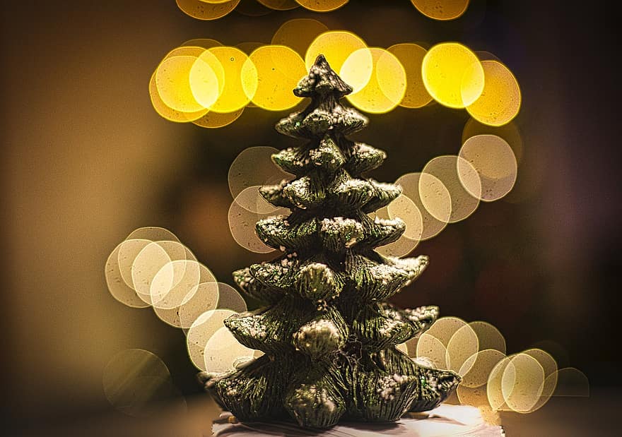 árbol de Navidad, figurilla, decoración, Navidad, bokeh