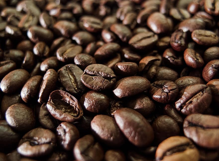कॉफ़ी, कॉफ़ी के बीज, पृष्ठभूमि, कैफीन, भुना हुआ, भूरा, खाना, कार्बनिक, प्राकृतिक, क्लोज़ अप, स्वादिष्ट