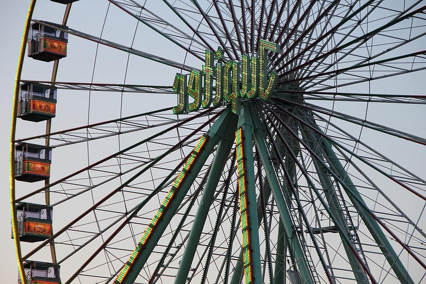 Ferris Wheel, Theme Park, Theme Park Ride, Amusement Park, fun, traveling carnival, wheel, amusement park ride, multi colored, speed, spinning
