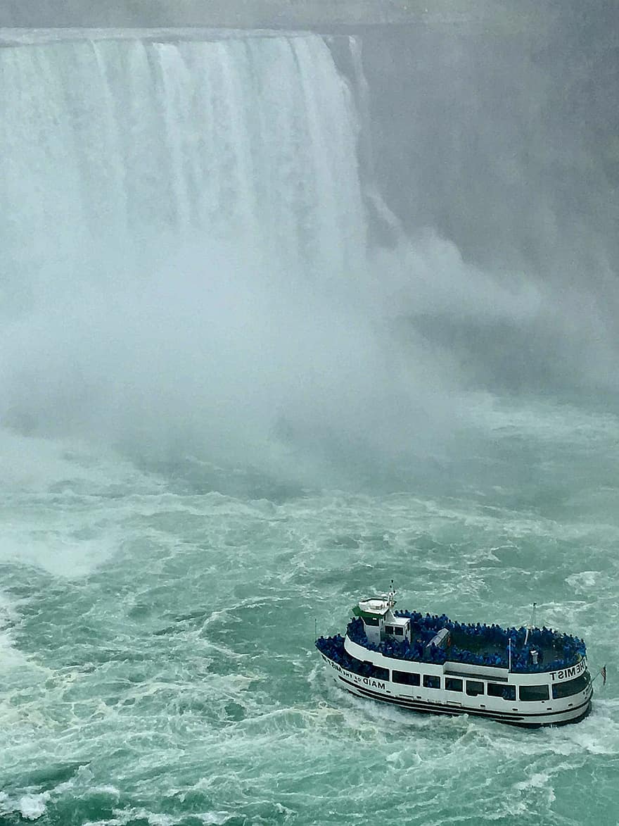 Niagarafallen, vattenfall, turist attraktion, båt, ontario, kanada