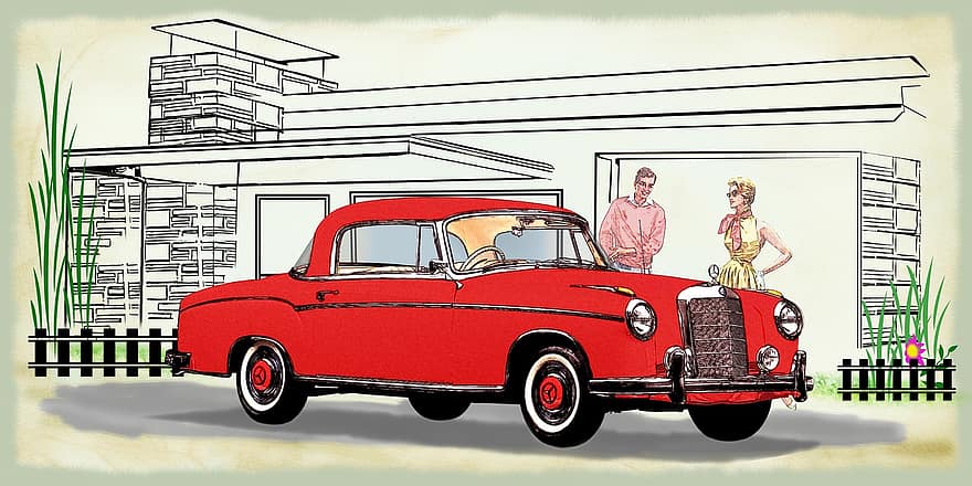geïsoleerd, Mercedes Benz, 220 Coupé, 1956, historisch, auto, klassiek, nobel krusty, Old Timer, automotive, retro