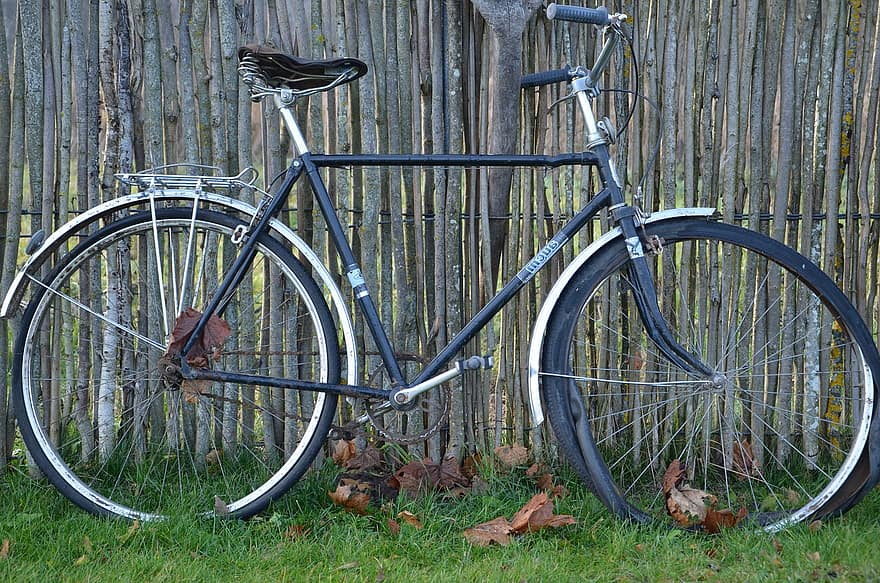 Xe đạp, cũ, hàng rào, xe đạp, cổ điển, hàng rào gỗ