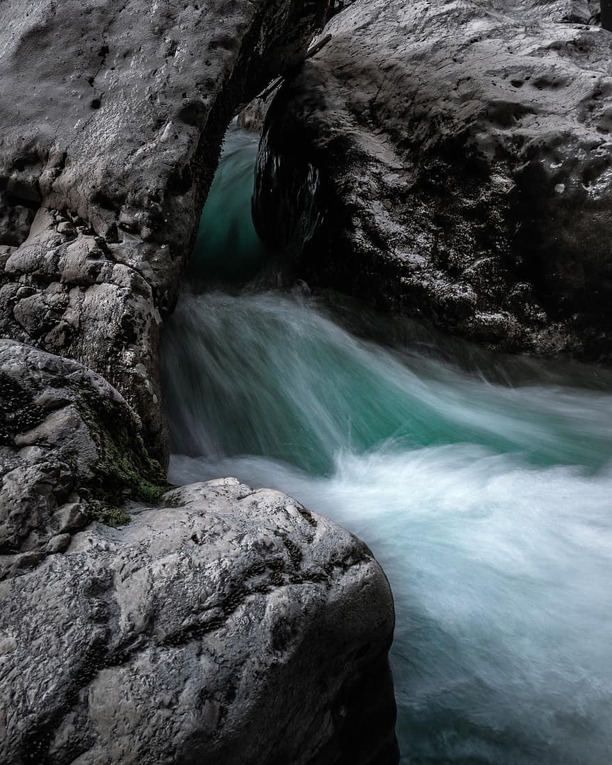 강, 흐름, 바위, 종속, 작은 만, 물, 돌, 자연스러운, 자연, 환경