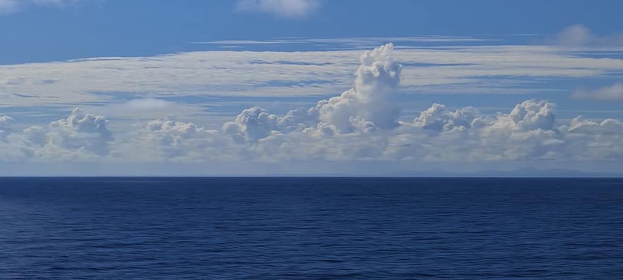 सागर, आकाश, बादलों, समुद्र, नीला, गर्मी, बादल, लहर, पानी, मौसम, दिन