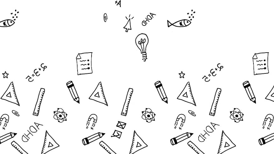 baggrund, uddannelse, doodle, tapet, lineal, blyant, lys pære, ADHD, matematik, papir, magnet