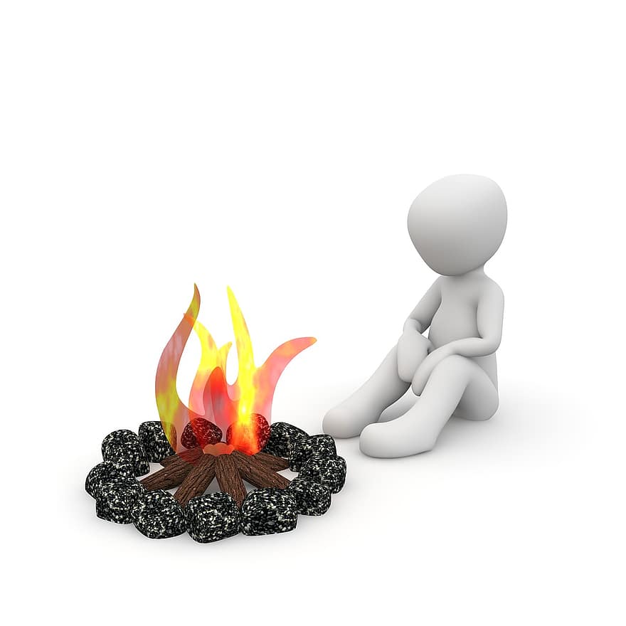 Campfire, Warm, Alone, Night, Fireplace, Heat, Flame, Fire, Burn, Embers, Wood