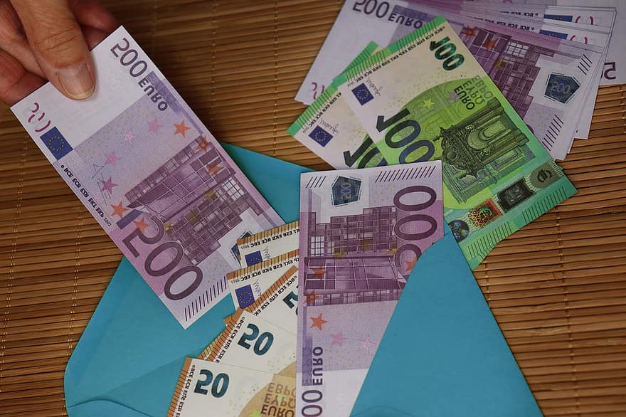 pinigų, eurų, valiuta, voką, dovanos, taupymo, pajamos