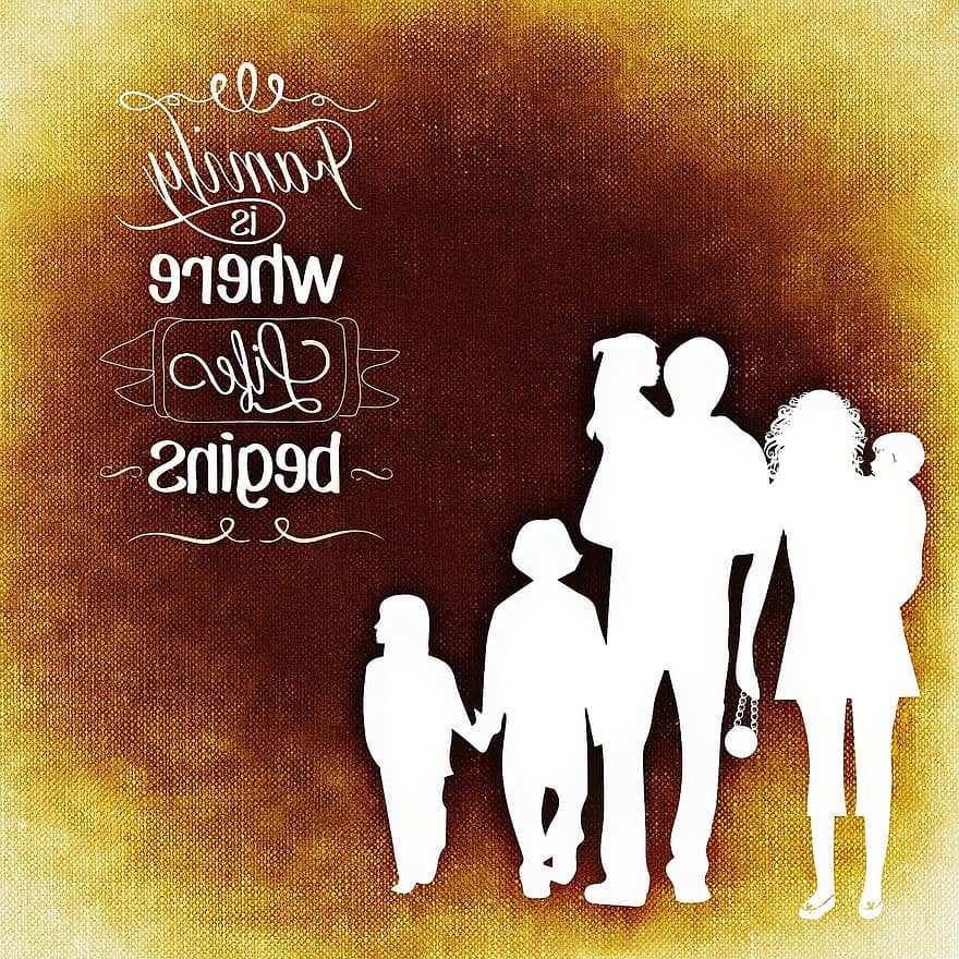 famiglia, bambini, silhouette, per sempre, umano, padre, madre