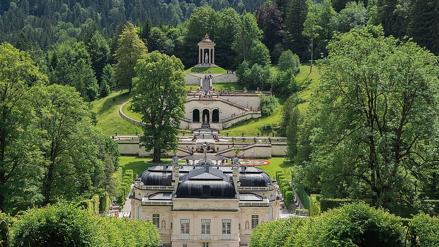 istana linderhof, Kastil, schlossgarten, Arsitektur, seni, tempat-tempat menarik, taman, arsitektur taman, raja ludwig, bavaria