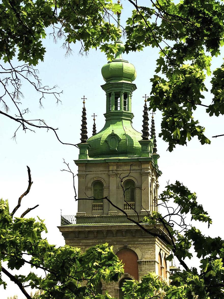lviv, biserică, turn, Biserica Adormirii Maicii Domnului, biserică ortodoxă, arhitectură, clădire, vechi, istoric, Reper, religie