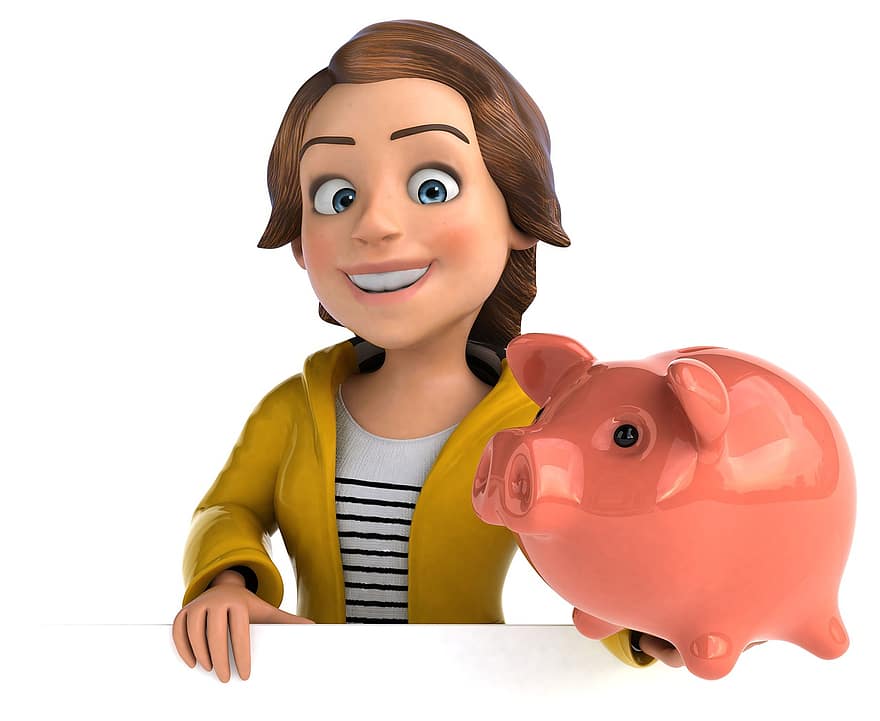 mulher, porquinho, banco, cofrinho, fêmea, Avatar Feminino, poupança, dinheiro, finança, despesas, porco