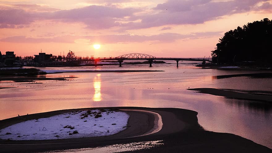 matahari terbit, Jembatan Solbaram, gangneung, Korea, jembatan, laut, matahari, refleksi, air, sinar matahari, laut Timur