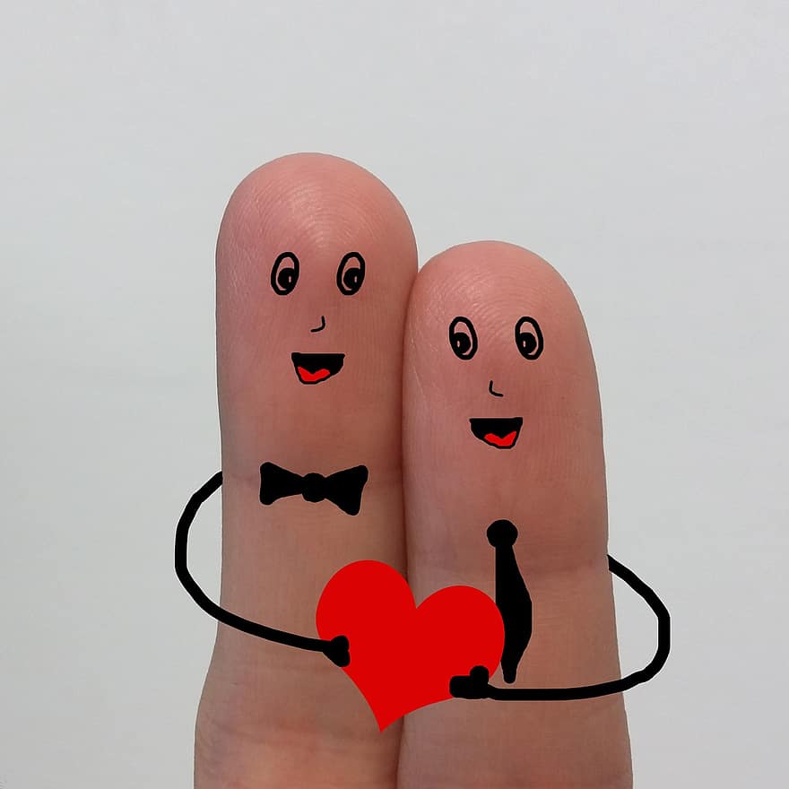 Finger, Zeichnung, Liebe, Paar, Herz, rot, Smilies, Valentinstag, Engagement, Freunde, Gefühle