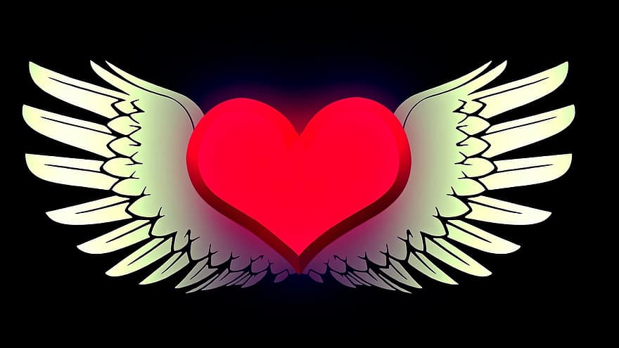 hart-, vleugel, liefde, ambassade, vliegend hart