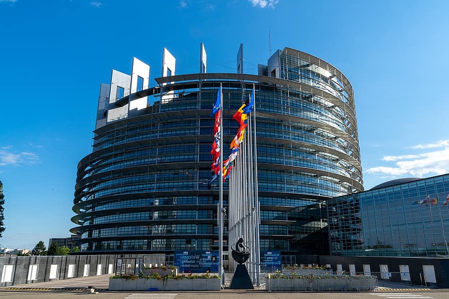 palau d’Europa, europa, banderes, Alemanya, estrella, bandera, EU, bandera d’Europa, Europeu, bandera de la UE, Estrasburg