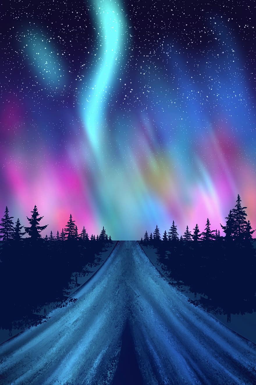 Aurora borealis, gece, doğa, peyzaj, fenomen, şafak