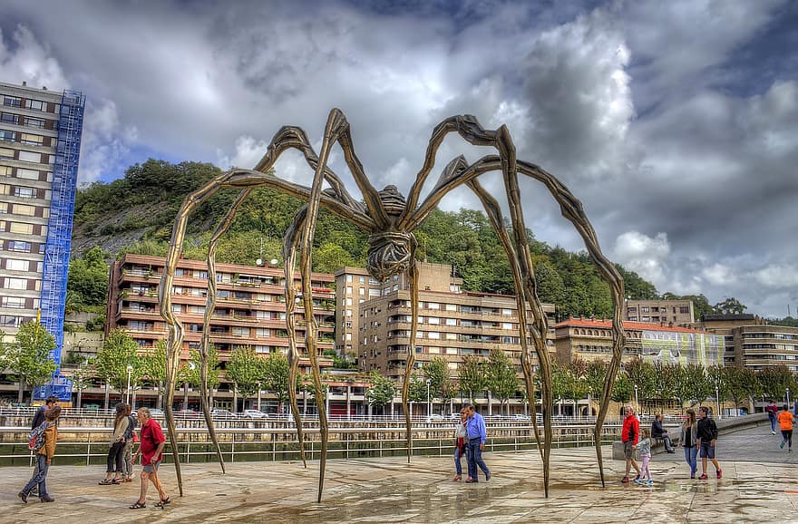 architektura, Miasto, niebo, podróżować, budynek, Muzeum Guggenheima w Bilbao, Guggenheim, bilbao, pająk, pająk z bilbao