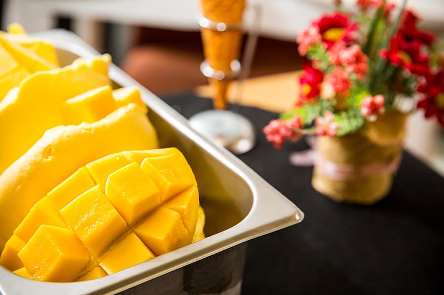 mango, glass, efterrätt, mat, frukt, mellanmål, gelato, mango glass, smak, ljuv, välsmakande