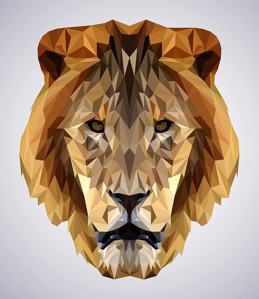 leo, lav poly, trekanter, dyr, rovdyr, illustration